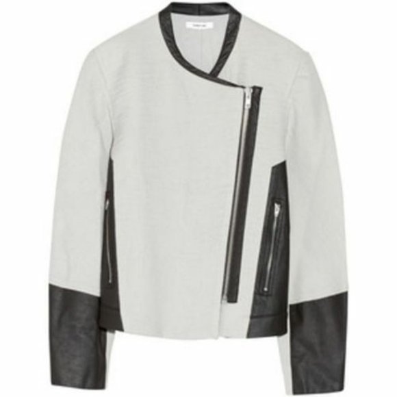 HELMUT  LANG Jacket JACQUARD Zip LEATHER Moto - Picture 1 of 8